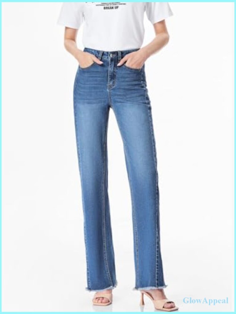 High Waisted Wide Leg Raw Hem Stretchy Denim Jeans for Women - Picture 5 of 7